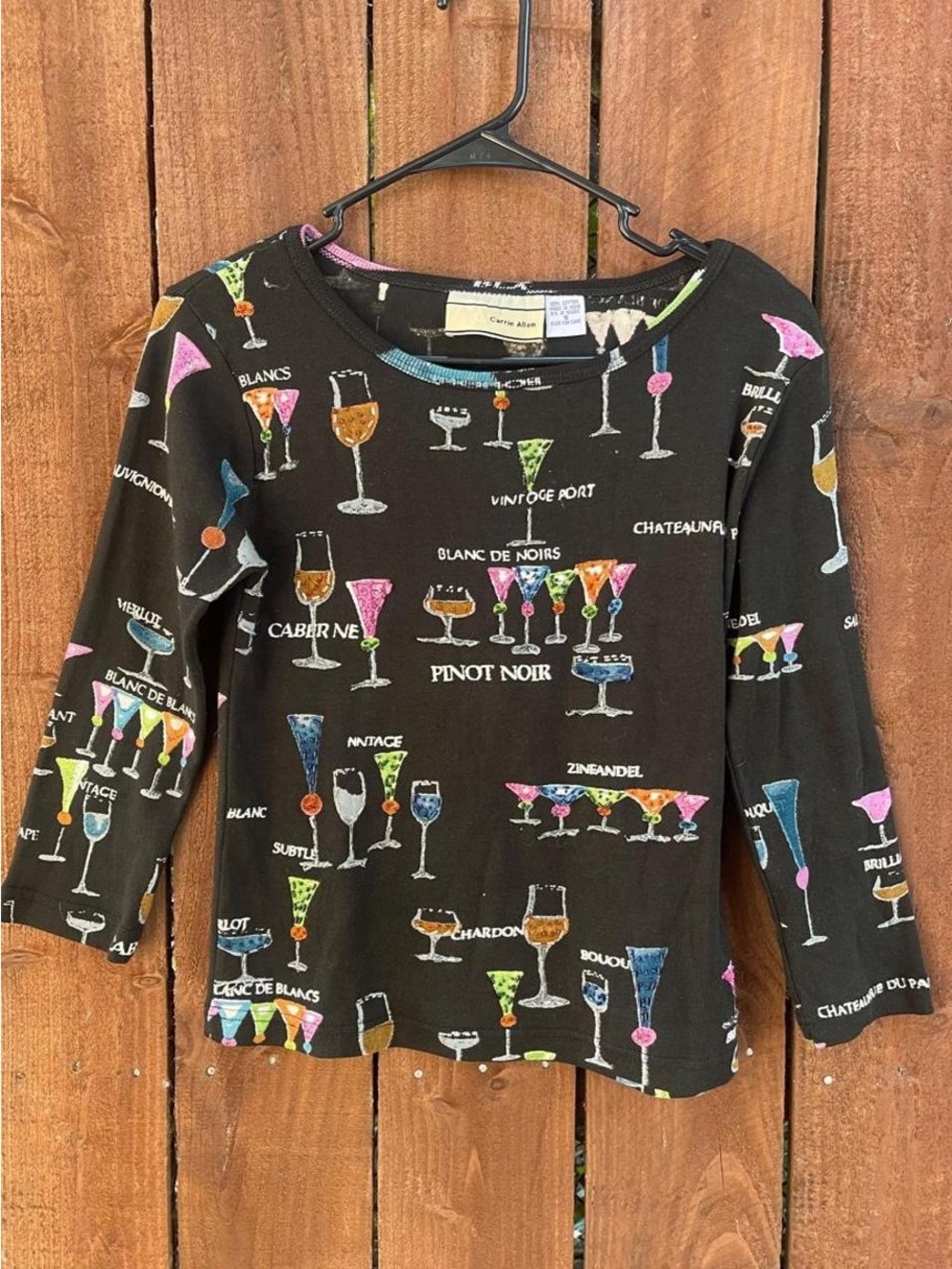 Carrie Allen Y2k Whimsy Artsy Martini Wine Sequin 3/4 Sleeve Top Maximalist Sz S